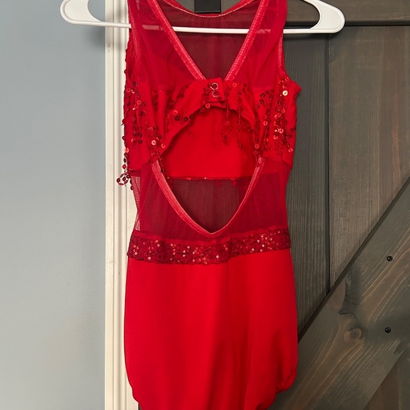 Red Kelle Dance Costume w/sequin fringe - Picture 2 of 3